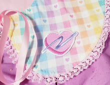 Load image into Gallery viewer, embroidered pink heart patch with purple swoosh