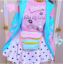 Load image into Gallery viewer, 80's styled outfit with Miss Alphabet 90's Barbie boombox logo t-shirt