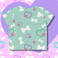 Load image into Gallery viewer, mint green crop top with bone and heart print