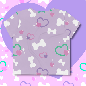 lavender crop top with bone and heart print