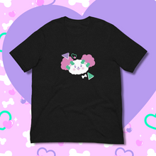Load image into Gallery viewer, Black t-shirt featuring white dog artwork with pink ears