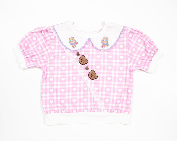 Gingham hearts bear cutsew blouse - Lovely Dreamhouse - Made to order