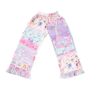 Pastel rainbow patchwork pants, fairy spank kei size S