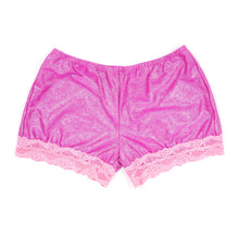 Load image into Gallery viewer, Fuchsia heart holographic lovecore hotpants, size XL 2X 3X