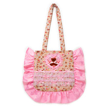 Load image into Gallery viewer, Valentine teddy bear treats ruffle tote bag, iridescent pink lace lovecore