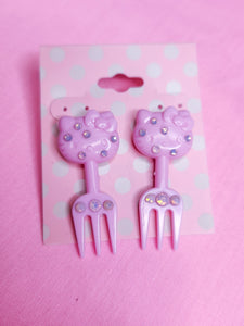 Pink kitty fork bling stud earrings