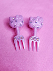 Pink kitty fork bling stud earrings