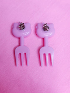 Pink kitty fork bling stud earrings