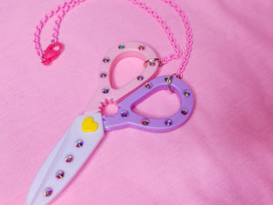 Pink scissors chunky bling maximalist necklace