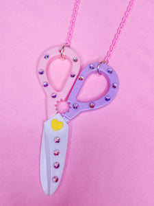 Pink scissors chunky bling maximalist necklace