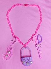 Load image into Gallery viewer, Pink and purple doll things chunky bling maximalist necklace