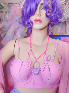 Pink and purple doll things chunky bling maximalist necklace