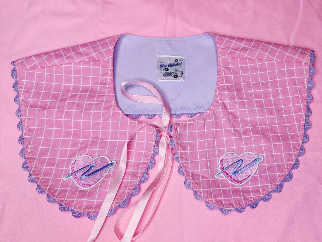 Pink grid Spank! Kei swoosh heart detachable collar