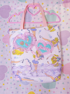80's ice skating doll flannel bucket tote bag