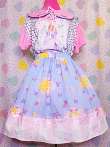90's doll blue tea party upcycled skirt, size 2X