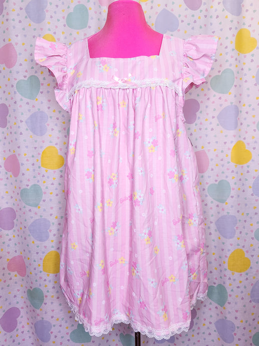 90's doll pink stripes and flowers cottagecore nightie dress, size XL