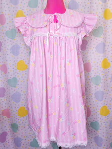 90's doll pink stripes and flowers cottagecore nightie dress, size XL