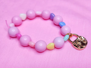 Pink lucite pastel rainbow heart dollcore stretch kandi bracelet YOU CHOOSE heart lock key