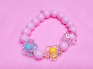 Pink lucite dollcore stretch kandi bracelet YOU CHOOSE hearts bows daisies candy
