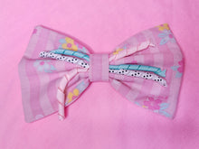 Load image into Gallery viewer, 90&#39;s doll pink stripes and flowers curly ribbon hair bow