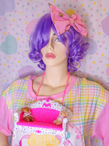 Hot pink sofa couch teddy bear dollhouse chunky bling maximalist necklace