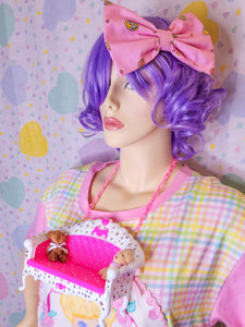 Hot pink sofa couch teddy bear dollhouse chunky bling maximalist necklace