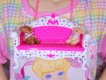 Load image into Gallery viewer, Hot pink sofa couch teddy bear dollhouse chunky bling maximalist necklace