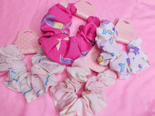 Load image into Gallery viewer, Pink/white striped dollcore upcycled scrunchie