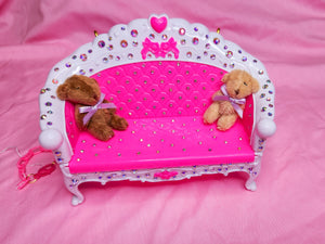 Hot pink sofa couch teddy bear dollhouse chunky bling maximalist necklace