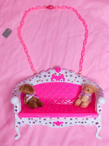 Hot pink sofa couch teddy bear dollhouse chunky bling maximalist necklace