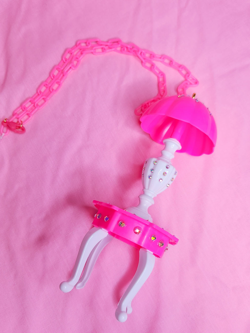 Hot pink table lamp dollhouse chunky bling maximalist necklace