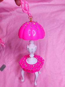 Hot pink table lamp dollhouse chunky bling maximalist necklace