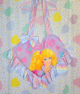 90's doll heart shaped upcycled spank kei ruffle tote bag