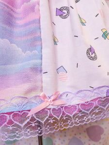 Pastel rainbow memphis paneled upcycled skirt, size L
