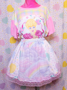 Pastel rainbow heart paneled upcycled skirt, sizes 2X 4X