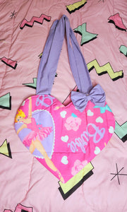90's doll upcycled heart shaped spank kei quilted tote bag