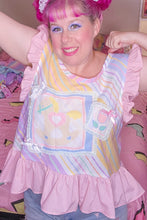 Load image into Gallery viewer, Pastel stripe spank kei 90&#39;s rocking horse collage ruffle top, size XL
