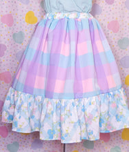 Load image into Gallery viewer, Pastel plaid gingham check cottagecore ruffled midi skirt, size 2X