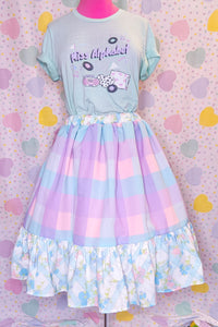 Pastel plaid gingham check cottagecore ruffled midi skirt, size 2X