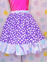 Load image into Gallery viewer, Purple dot 80&#39;s carousel unicorn ruffled midi skirt, size 3X
