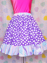 Load image into Gallery viewer, Purple dot 80&#39;s carousel unicorn ruffled midi skirt, size 3X