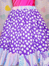 Load image into Gallery viewer, SALE Purple dot 80&#39;s carousel unicorn ruffled midi skirt, size 3X