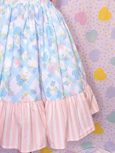 Cottagecore 80's floral trellis upcycled ruffled midi skirt, size 3X