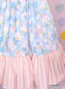 Cottagecore 80's floral trellis upcycled ruffled midi skirt, size 3X