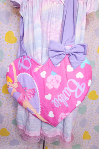 90's doll upcycled heart shaped spank kei quilted tote bag
