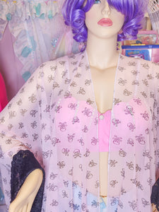 Pastel pink skull kimono top