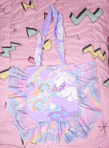 Unicorn/rainbow quilted spank kei ruffle tote bag