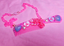 Load image into Gallery viewer, Hot pink doll comb chunky bling maximalist necklace