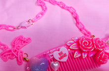 Load image into Gallery viewer, Hot pink doll comb chunky bling maximalist necklace