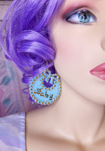 Load image into Gallery viewer, Blue and gold Rhinestone Baby earrings, chunky bling bimbo drag queen accessories